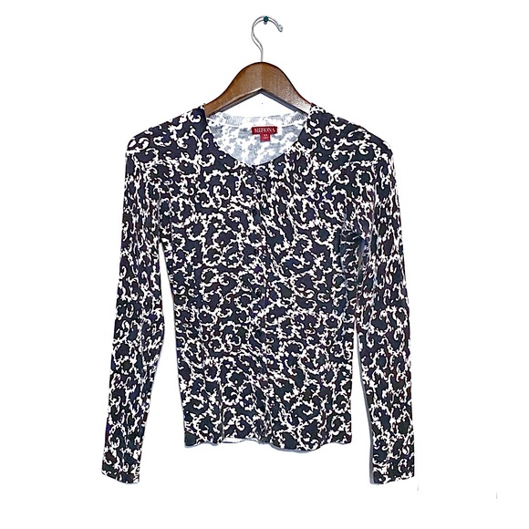 Merona Button Front Cardigan Sweater Black and White Etoile Pattern Stretch Top - Picture 11 of 16